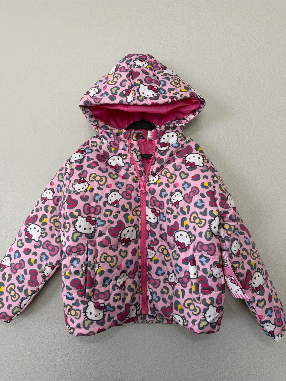 Hello Kitty Pink Multicolor Leopard Print Hooded‎ Jacket 4 T